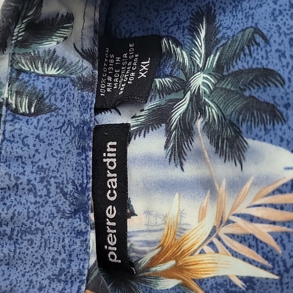 Pierre Cardin Blue Allover Hawaiian Shirt XXL Palm Trees Beach Ocean Island Vibe - Picture 3 of 3